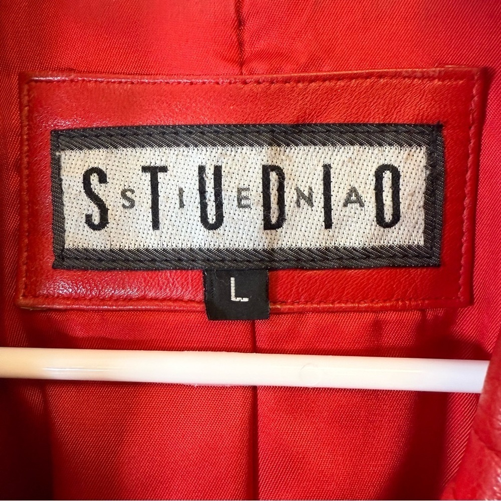 Vintage Studio Retro 80’s Red Leather Jacket Padded Shoulders Womens Size Large - Picture 3 of 10